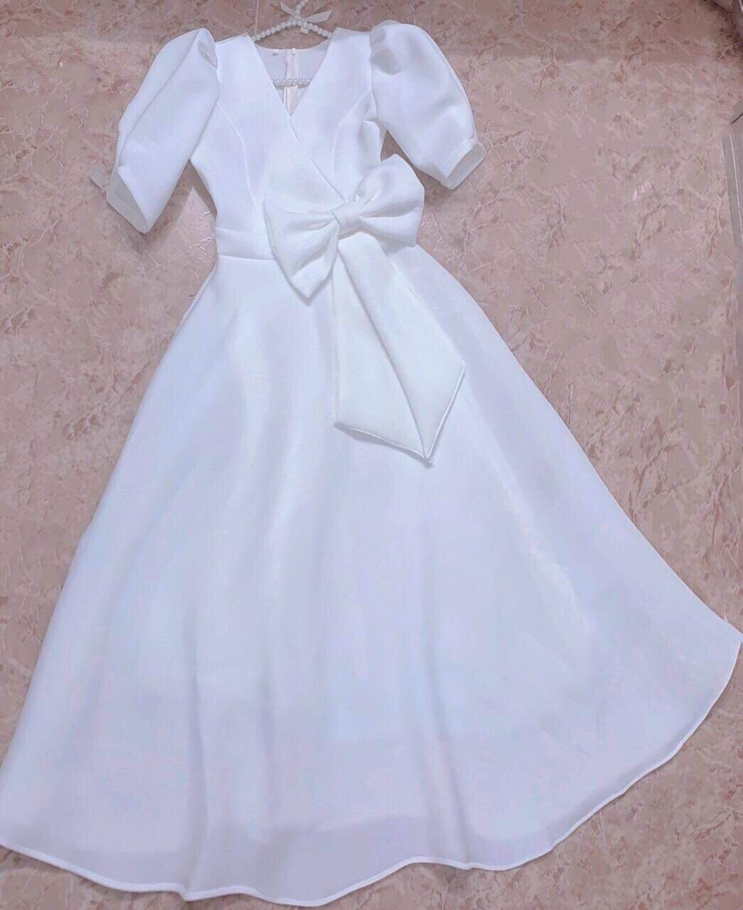 Đầm Xòe Tay Lỡ Nơ Eo