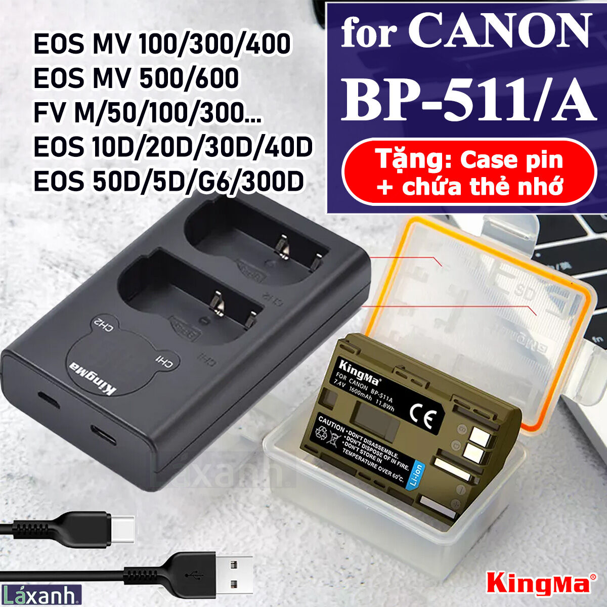 Canon bp511a bp511 | pin và sạc máy ảnh kingma canon eos 10d 20d 30d 40d 50d 5d g6 mv mv600 mv500 mv400 mv300 mv200 mv100 fv fv100 fv50 canon bp511 bp511a