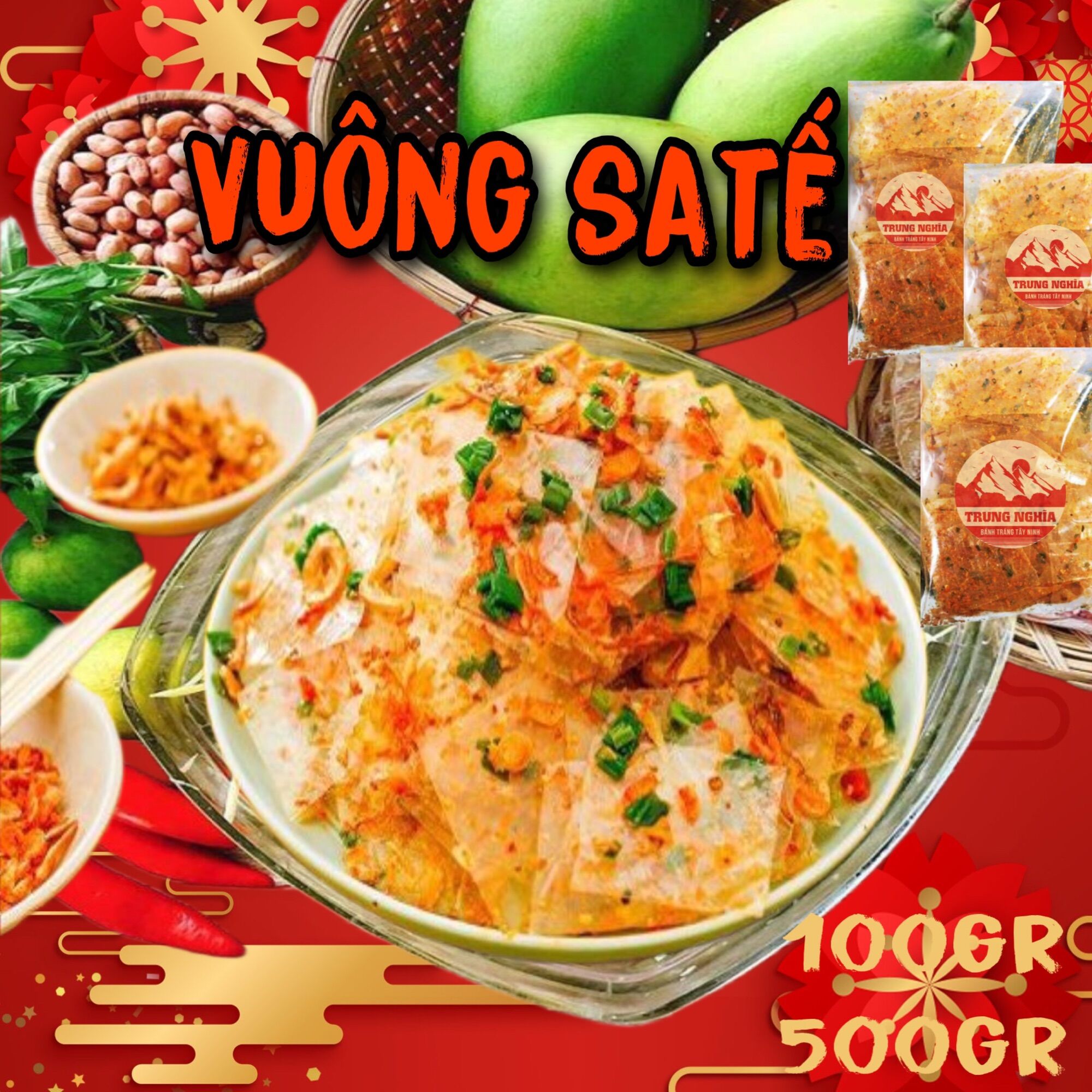 [500g] Bánh Tráng Vuôn Trộn Satế Tôm.TrungNghia