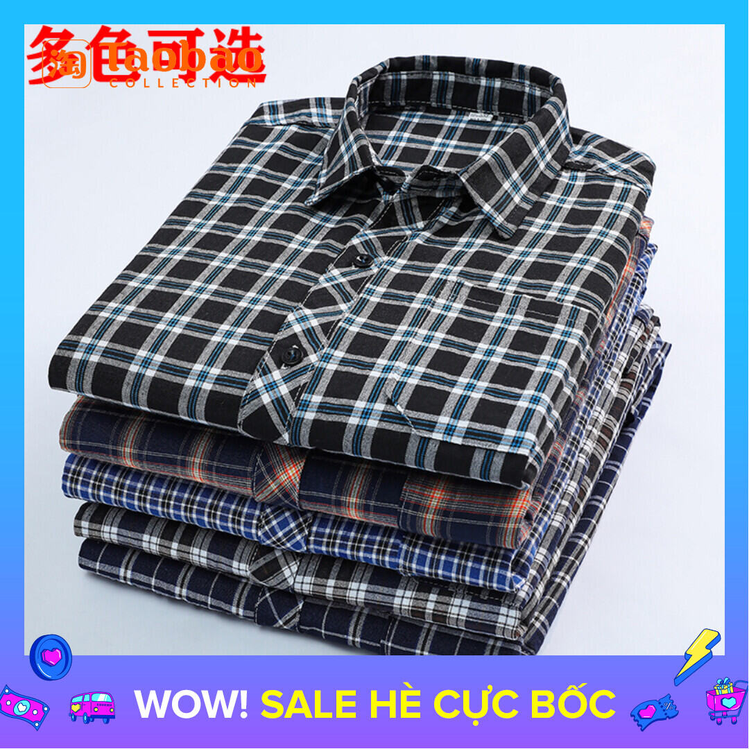 Áo Sơ Mi Cotton Kiểu Nam Trung Niên Và Già Áo Sơ Mi Cho Bố Mẫu Xuân Thu Áo Sơ Mi Kẻ Ca Rô Không Cần Là Ủi Rộng Rãi Cotton Dài Tay Cho Nam