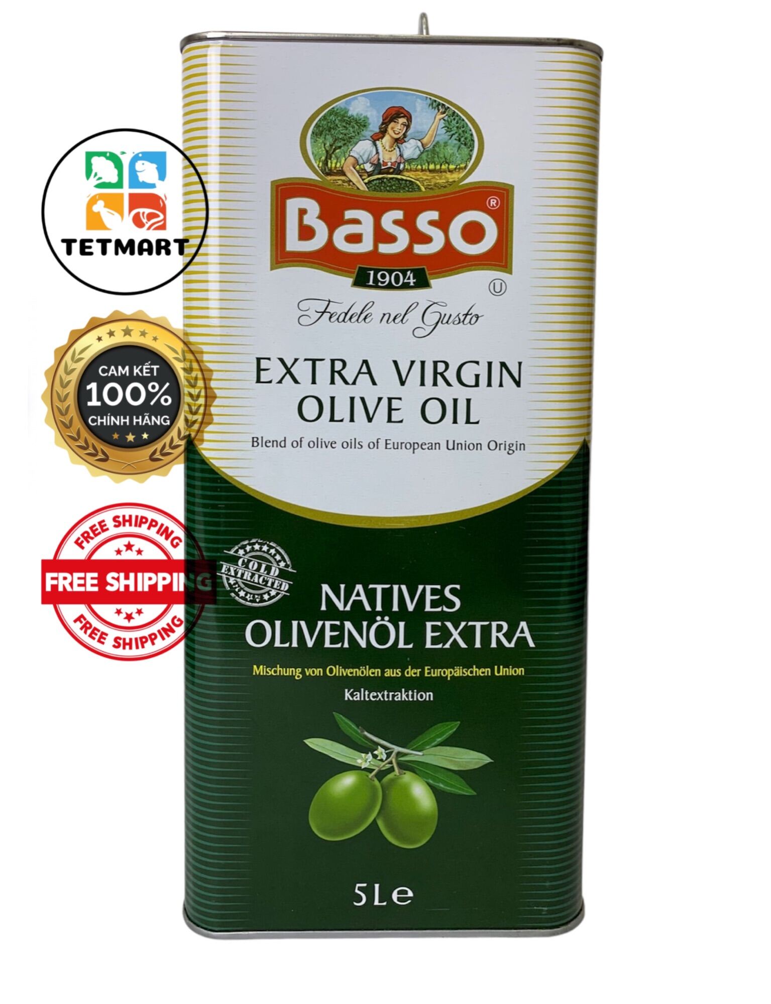 Dầu Oliu Extra Virgin BASSO can 5L