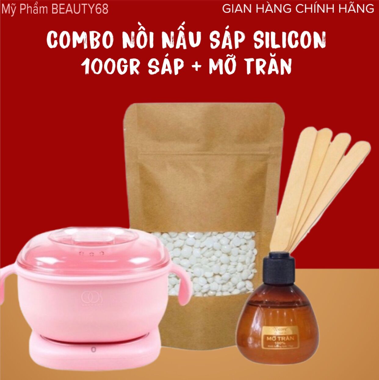Combo nồi nấu sáp điện từ silicon,sáp wax lông và mỡ trăn giúp triệt lông các vùng trên cơ thể