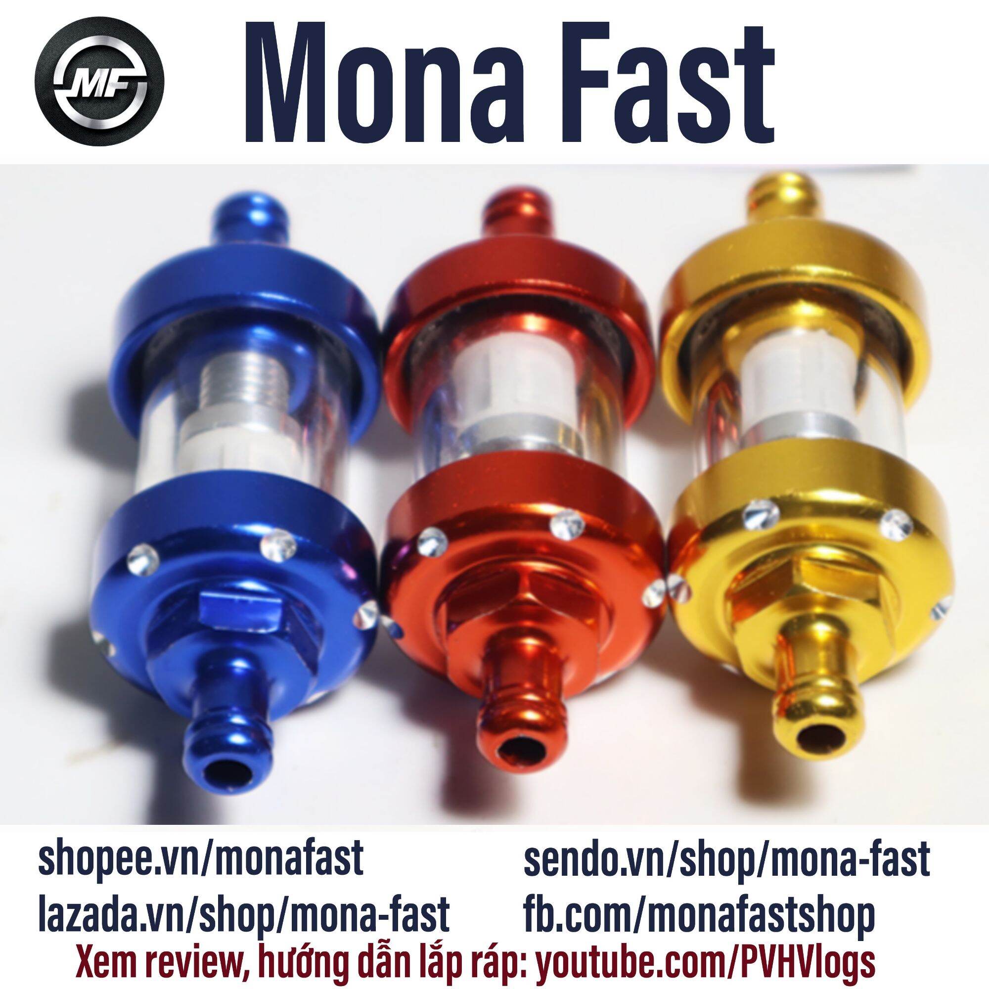 Lọc Xăng thủy tinh trong suốt hai đầu CNC nhôm màu (lọc xăng xe máy kiểu)