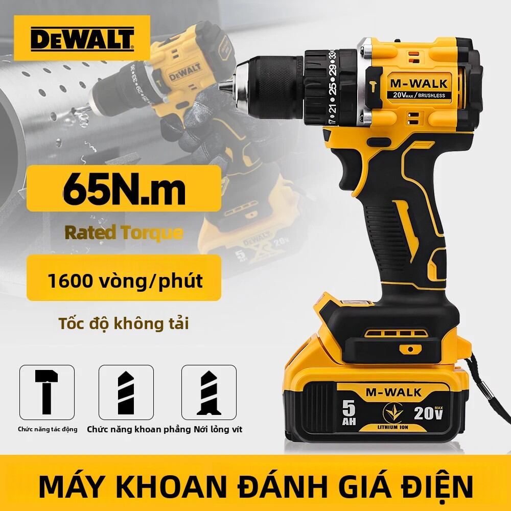 M-WALK DCD805 Máy Khoan Điện Không Chổi Than Máy Khoan Điện 20V Pin Lithium Tương Thích Không Dây Dụng Cụ Điện Cho Gia Đình DIY Màu Vàng Giá  920,000 Đồng*Miễn phí vận chuyển