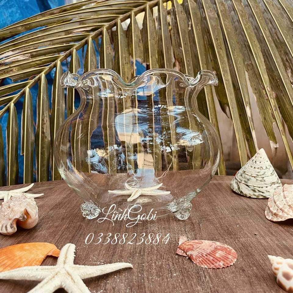 Bể cá thủy tinh CÓ CHÂN mini để bàn miệng răng cưa cỡ 21 cm