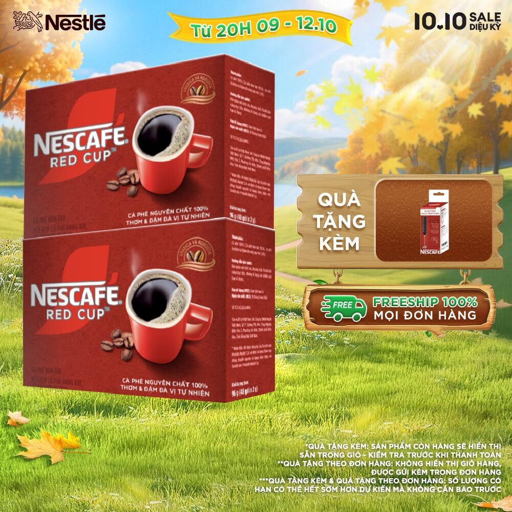 [ƯU ĐÃI THÁNG 10] Combo 2 hộp Cà phê hòa tan kết hợp cà phê rang xay NESCAFÉ RED CUP Tinh chất từ cà phê nguyên chất Hộp 48 gói