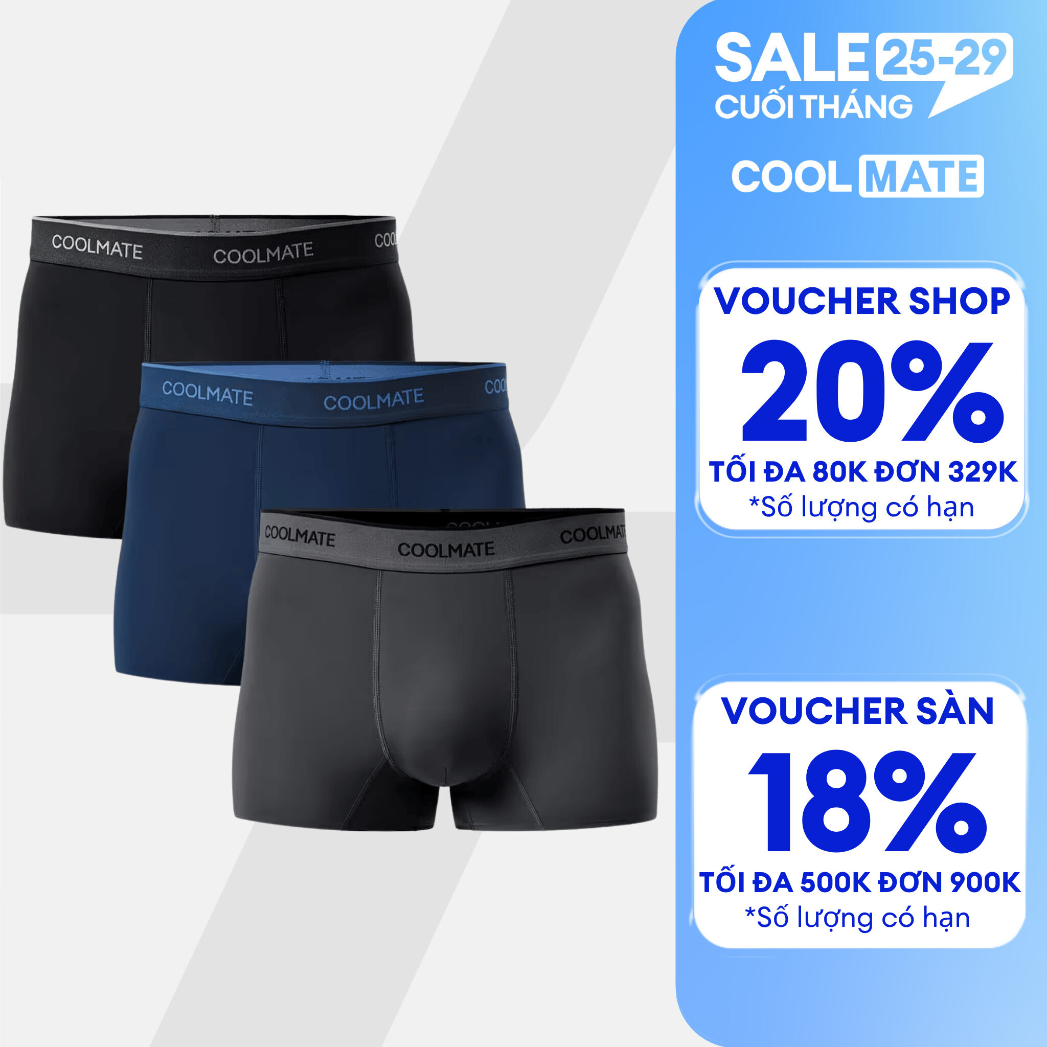 Combo 3 Quần Lót Nam Trunk Ice Cooling II co giãn, thấm hút, thoáng mát, nhanh khô - Coolmate