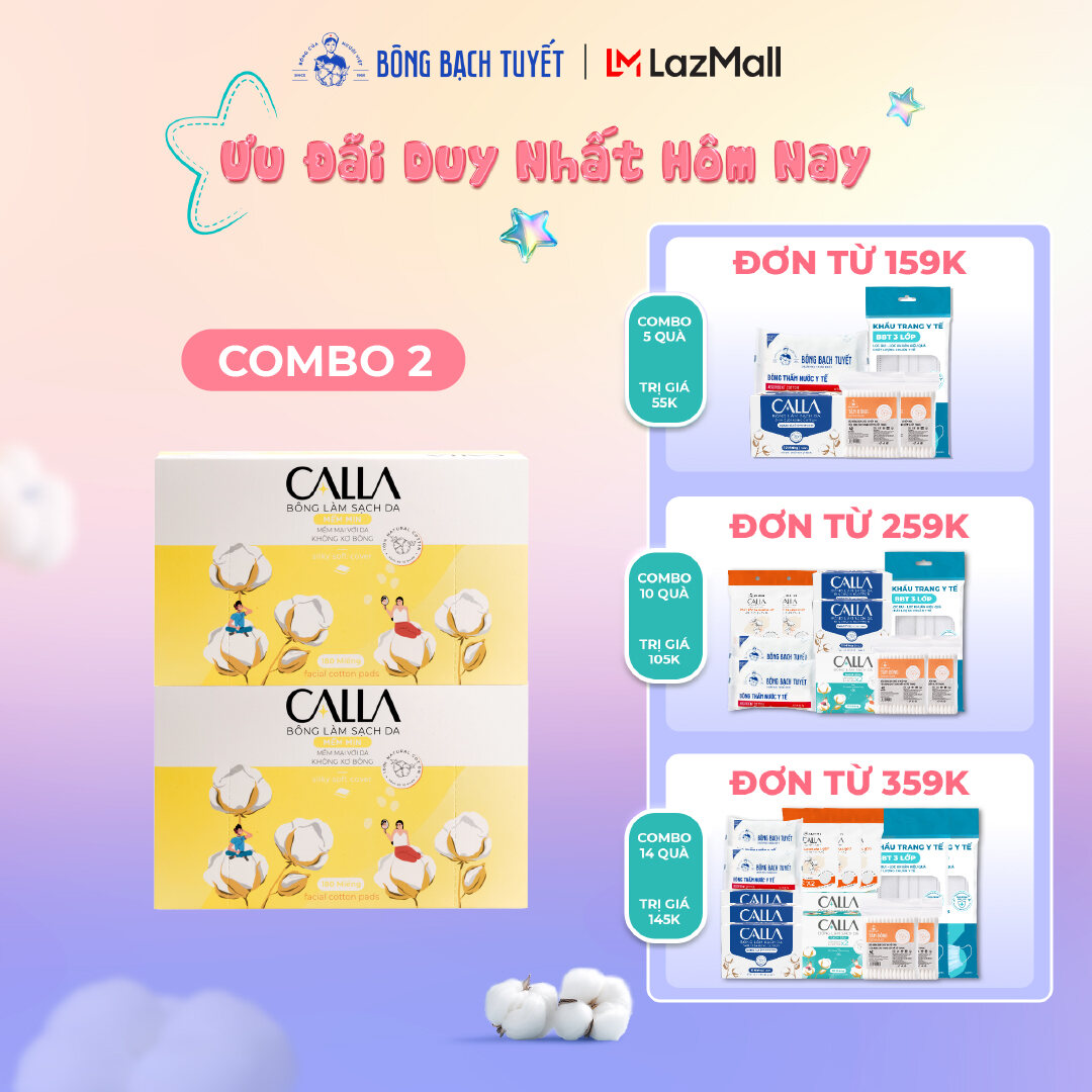 Combo 2 Hộp Bông Tẩy trang làm sạch da Calla Mềm Mịn 180 miếng/hộp