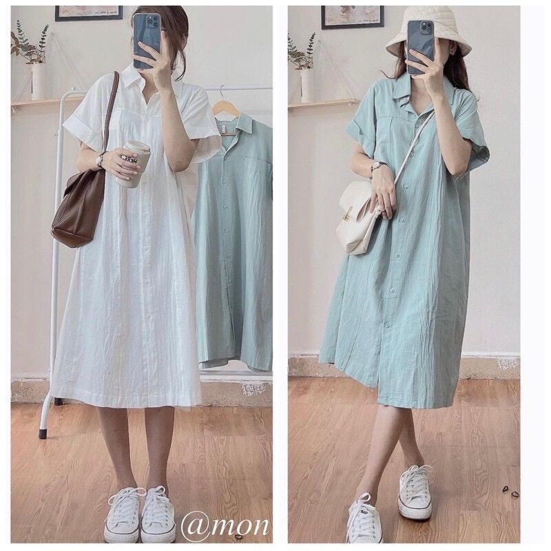 Váy sơ mi xuông tay gấp nhỏ
