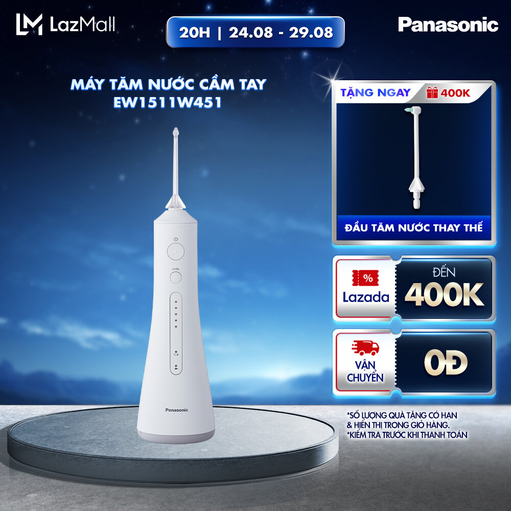 Máy Tăm Nước Cầm Tay Panasonic Công Nghệ Siêu Âm EW1511 - Làm Sạch Kẽ Răng Túi Nha Chu, Mát Xa Nướu - 5 Chế Độ - Bảo Hành Chính Hãng 12 tháng
