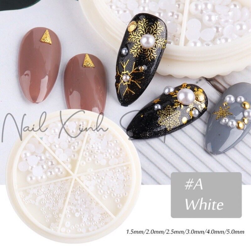 [HCM]Hạt ngọc trai đá chân bằng đủ size trang trí nail