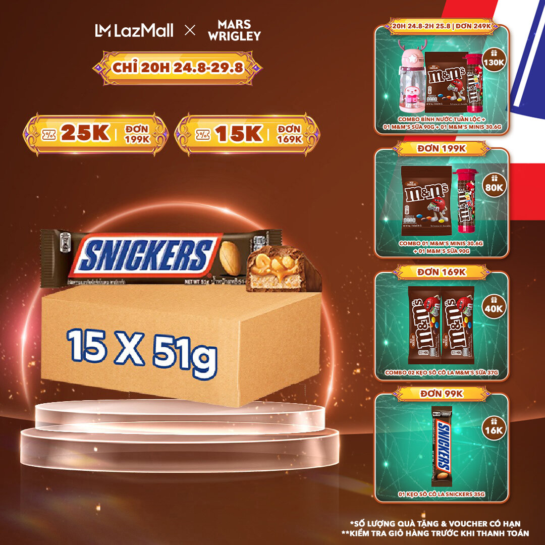 Combo 15 thanh kẹo Sô Cô la Snickers thanh 51g