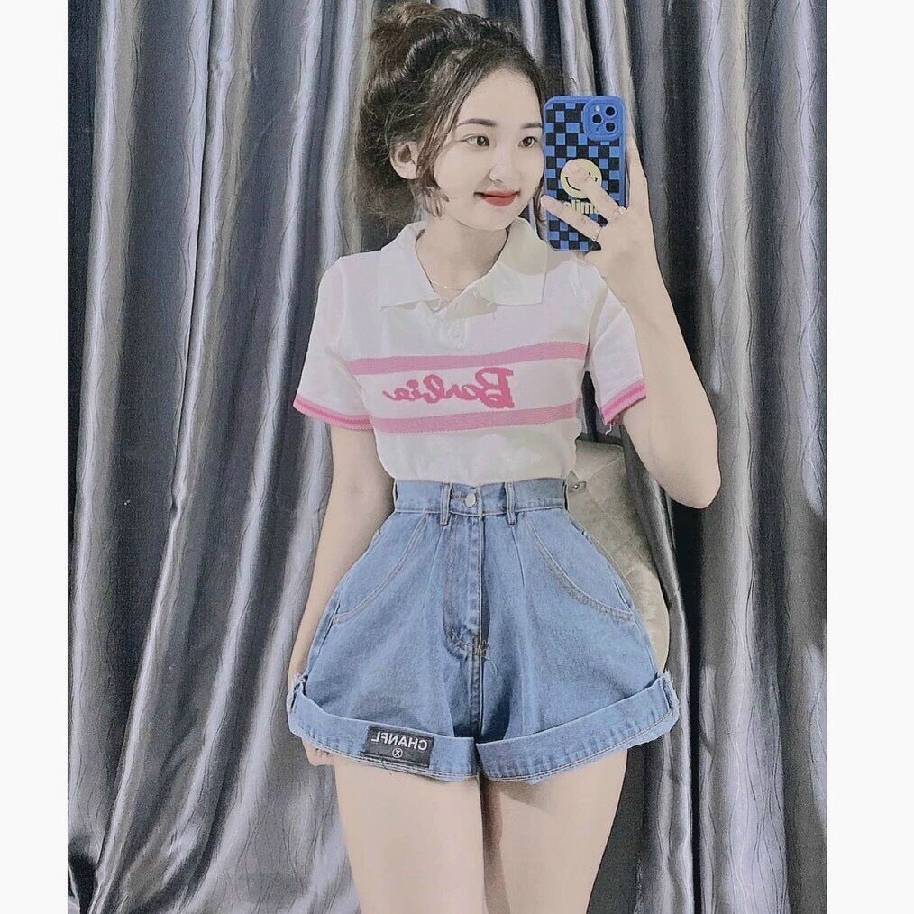 Quần short jean gấp lai