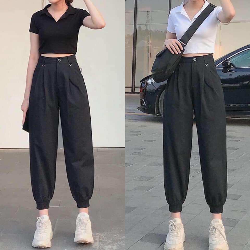 Quần jorgger nữ, quần đũi bo gấu cá tính chất mát unisex