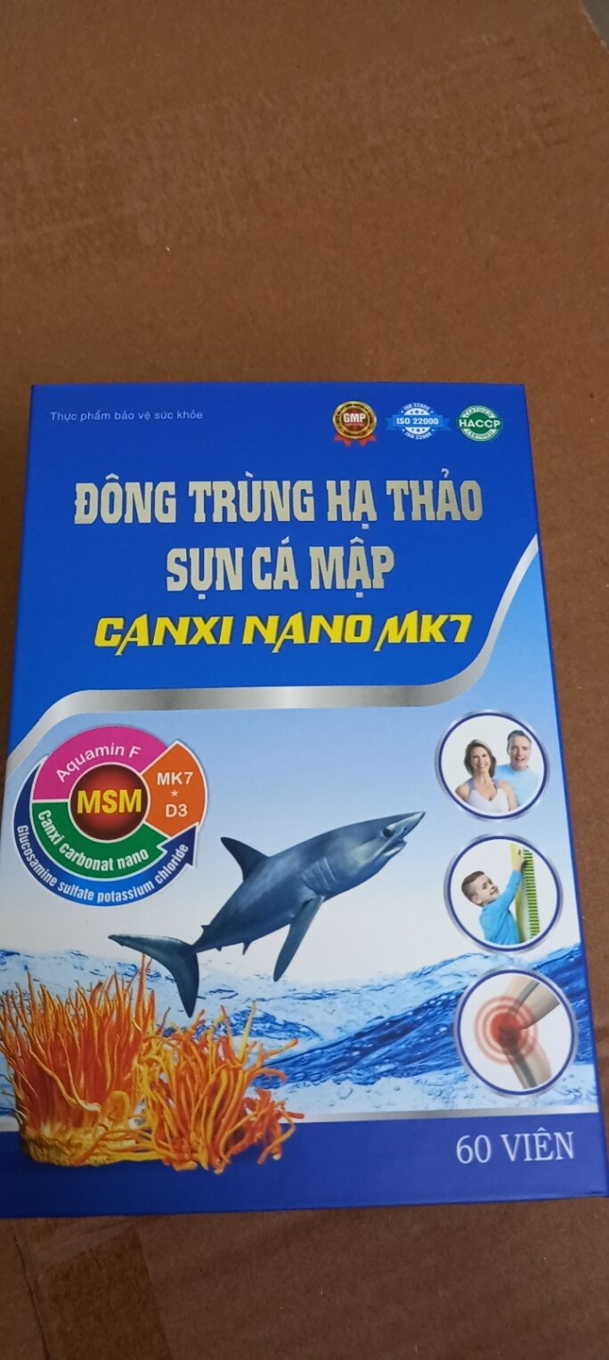 Viên uống Đông trùng hạ thảo - Sụn cá mập - Canxi nano Mk7 - Hộp 60 viên - Date 2025
