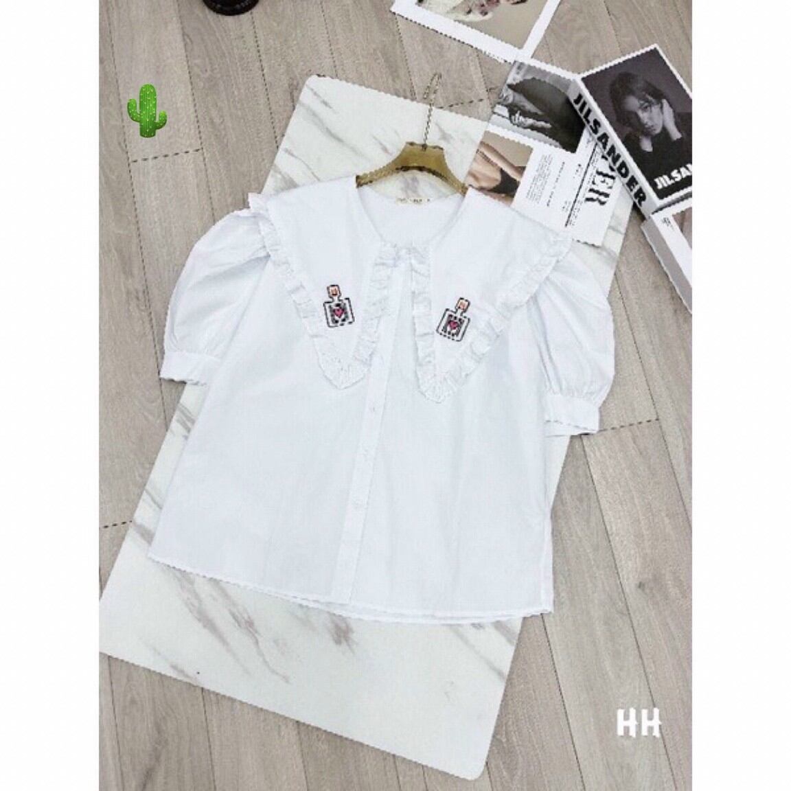ÁO SƠ MI CỔ BÈO HÌNH THÊU
