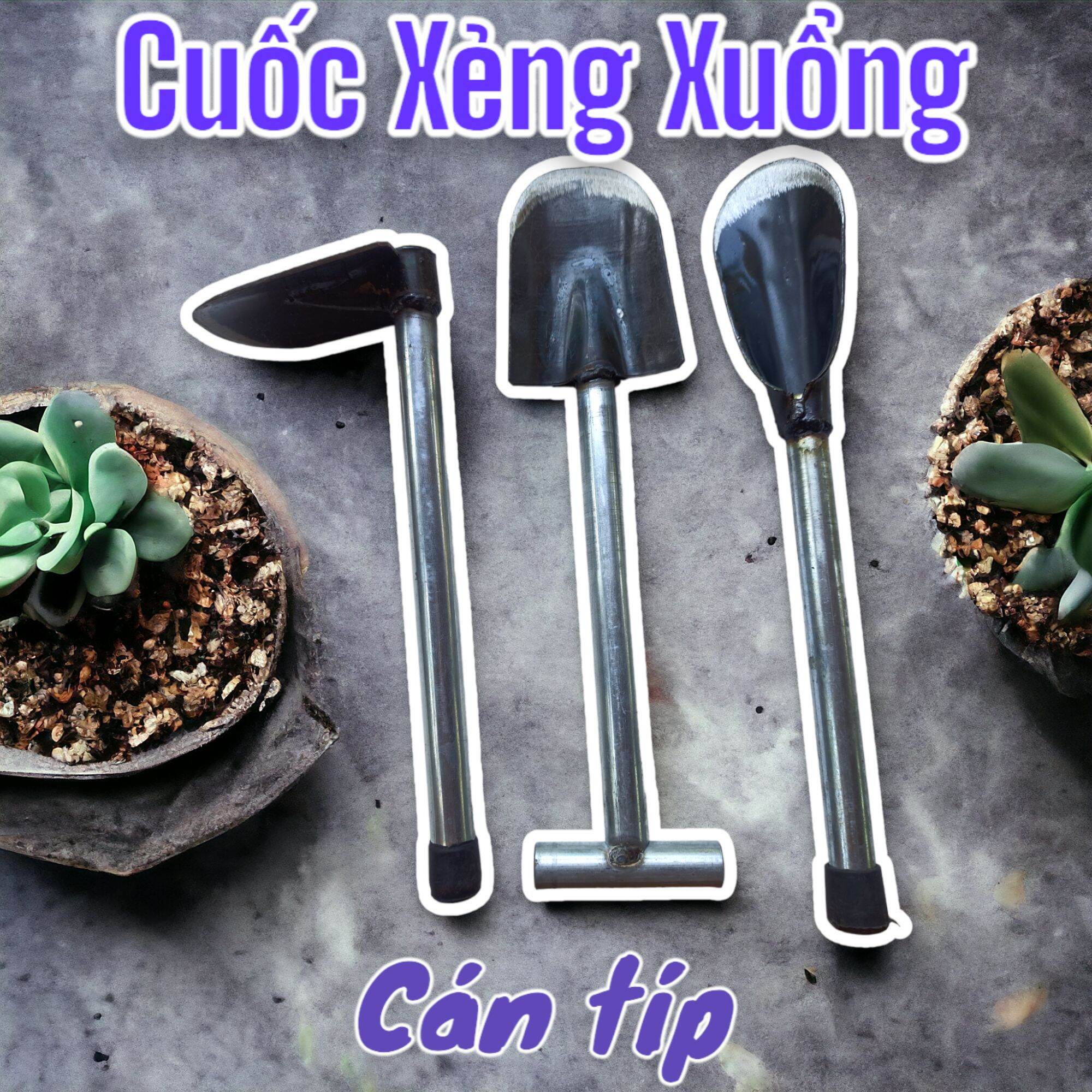 Bộ dụng cụ làm vườn Cuốc Xẻng Xuổng cán típ sắt dày dặn chắt chắn chiều dài 40cm
