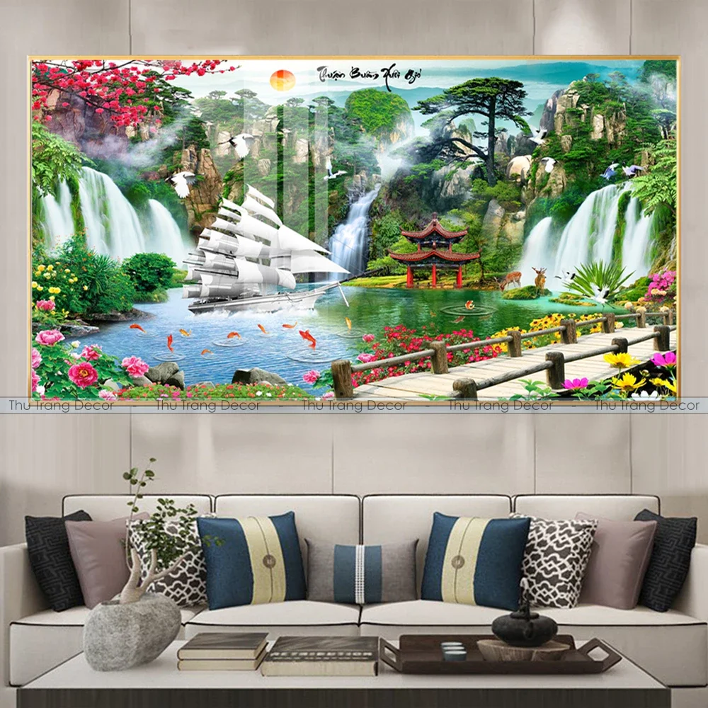 2.4mx1.2 /1.5mx70cm Tranh Treo Tường Tráng gương khổ lớn thuận buồm xuôi gió/ tranh treo tường thuận