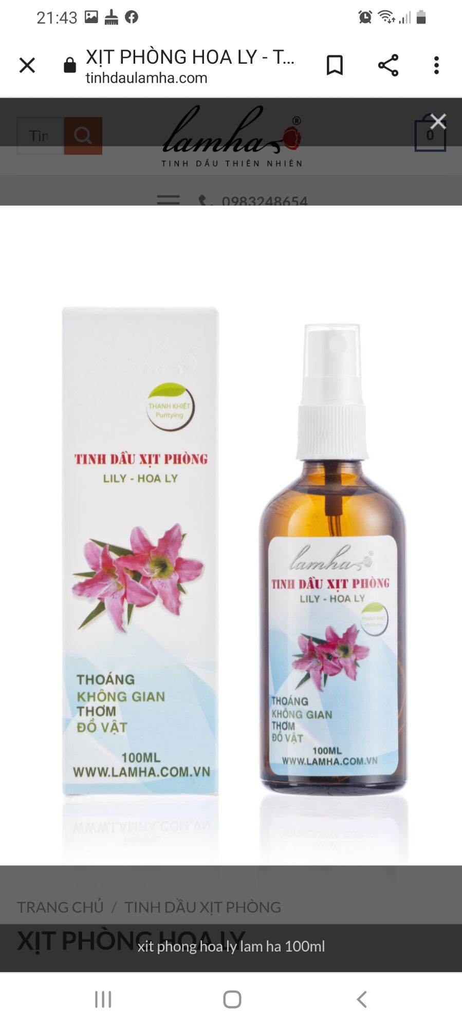 Tinh dầu xịt phòng Lily - Hoa Ly