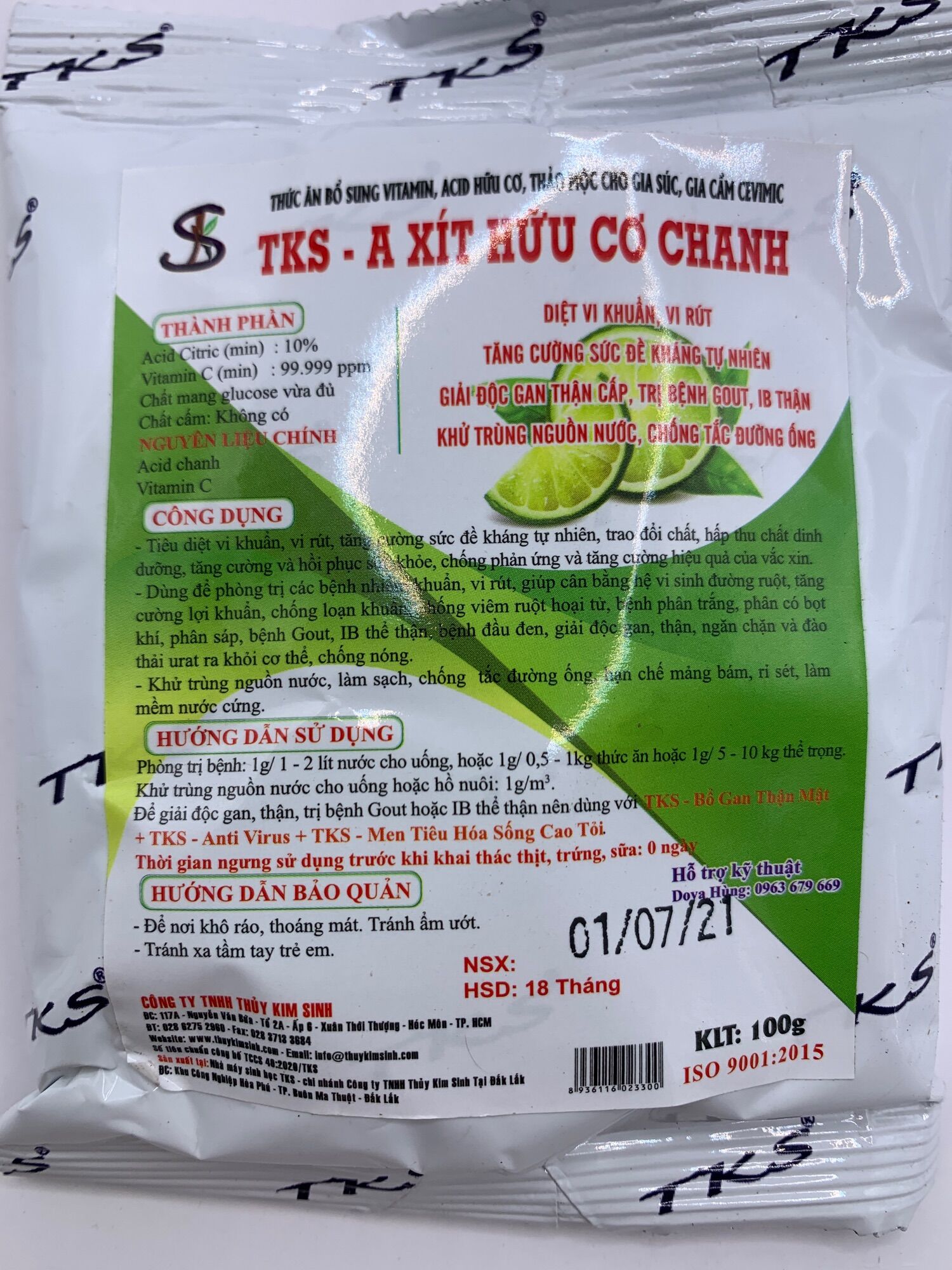 TKS A xít hữu cơ chanh 100g - thức ăn bổ sung vitamin, acid hữu cơ, thảo mộc cho gia cầm, gia súc