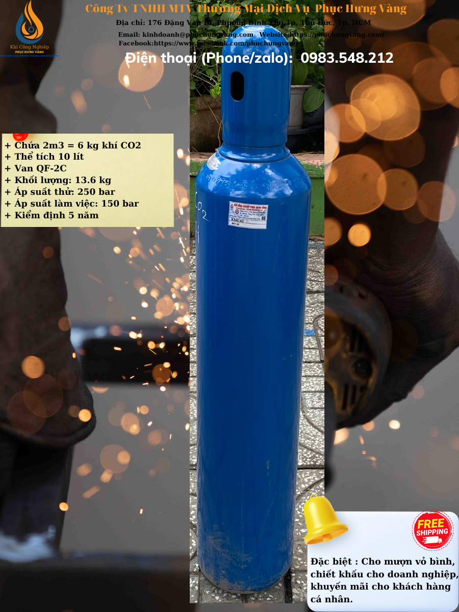 Bình khí co2 hàn mig 10lít