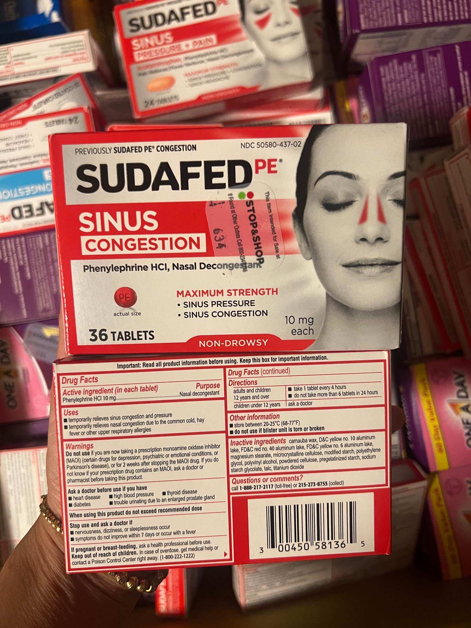 Sudafed PE hỗ trợ giảm tắc nghẽn xoang mũi 36 viên