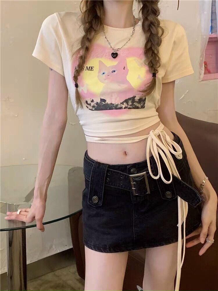 Áo croptop dây quấn eo con mèo BG