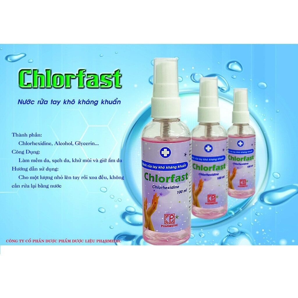CHAI XỊT RỬA TAY KHÔ KHÁNG KHUẨN CHLORFAST 100ml