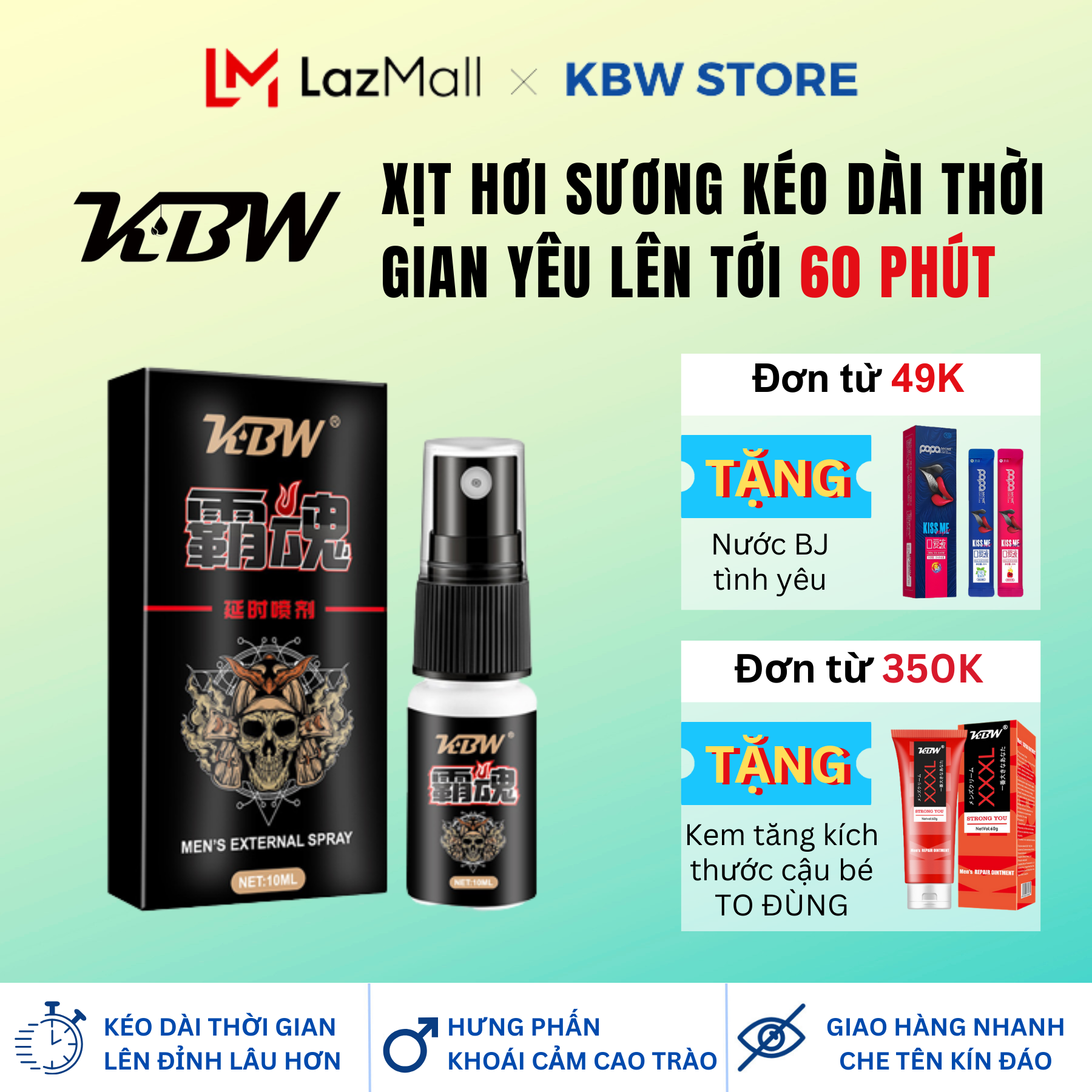 Chai Xịt Kéo Dài Thời Gian  60 Phút  KBW Cướp Biển  Nhân Đôi Khoá.i Cảm, SLý Mạnh Mẽ, Cuộc Yêu Thăng Hoa