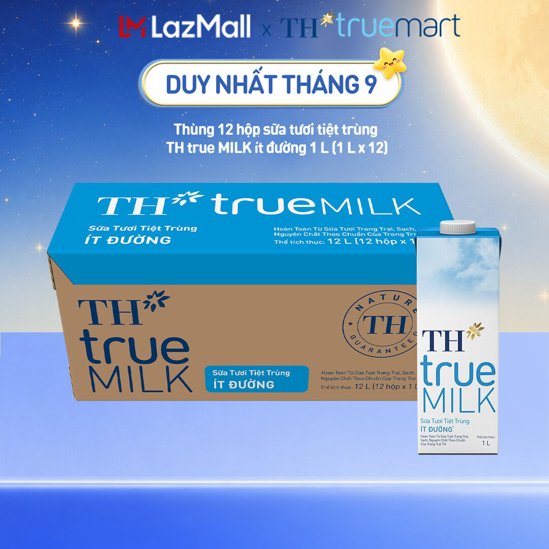 Thùng 12 hộp sữa tươi tiệt trùng TH true MILK ít đường 1 L (1 L x 12)