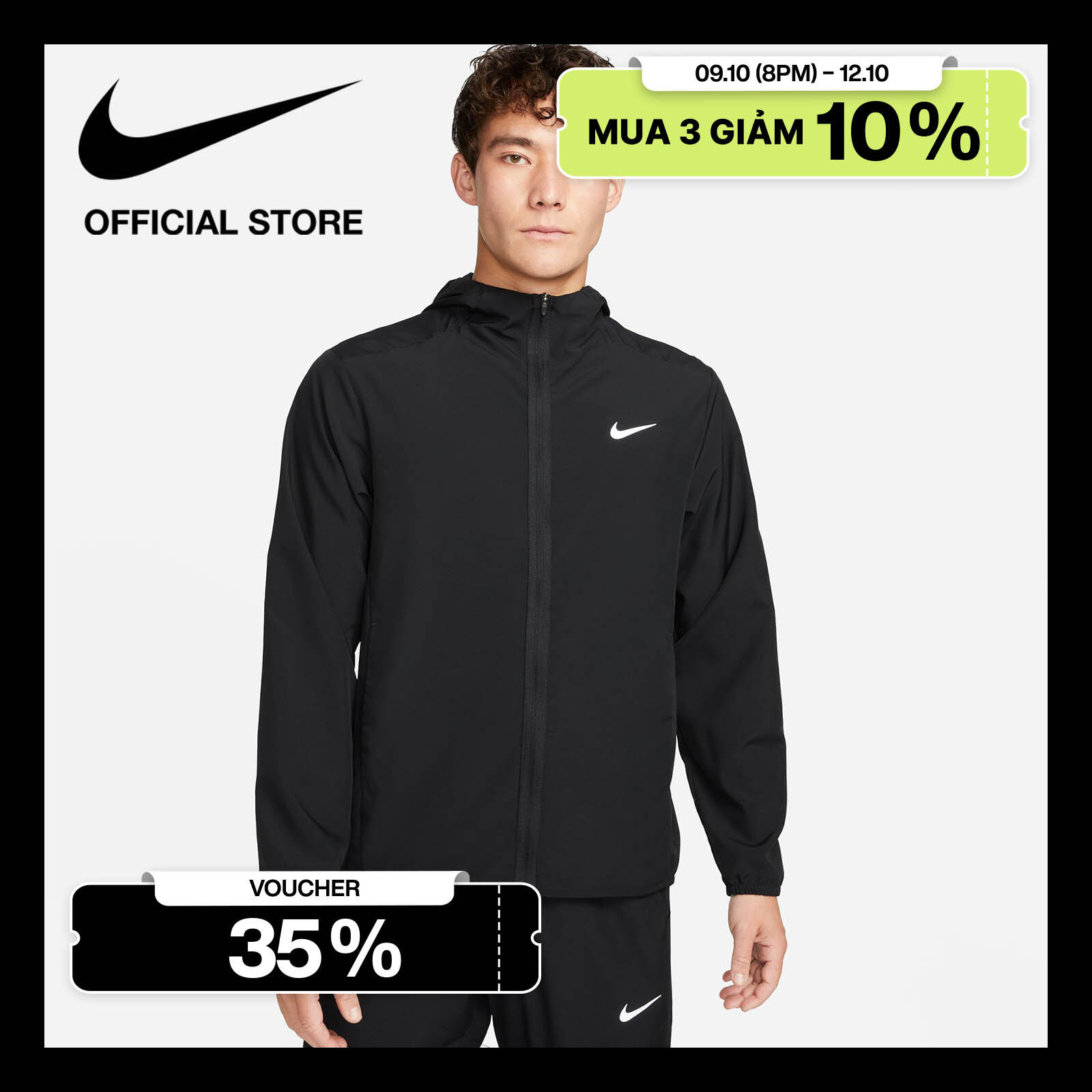 [TỪ 20H 9.10 - 12.10 | VOUCHER ĐẾN 35%] Áo khoác nam Dri-FIT Hooded Versatile Jacket Nike Form - BLACK