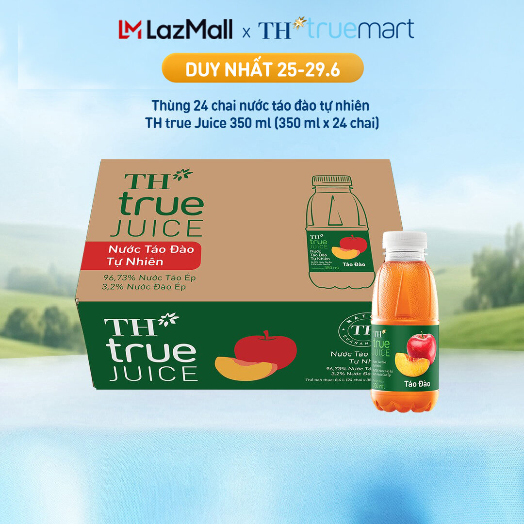 Thùng 24 chai nước trái cây TH true JUICE táo đào tự nhiên 350 ml (350 ml x 24)