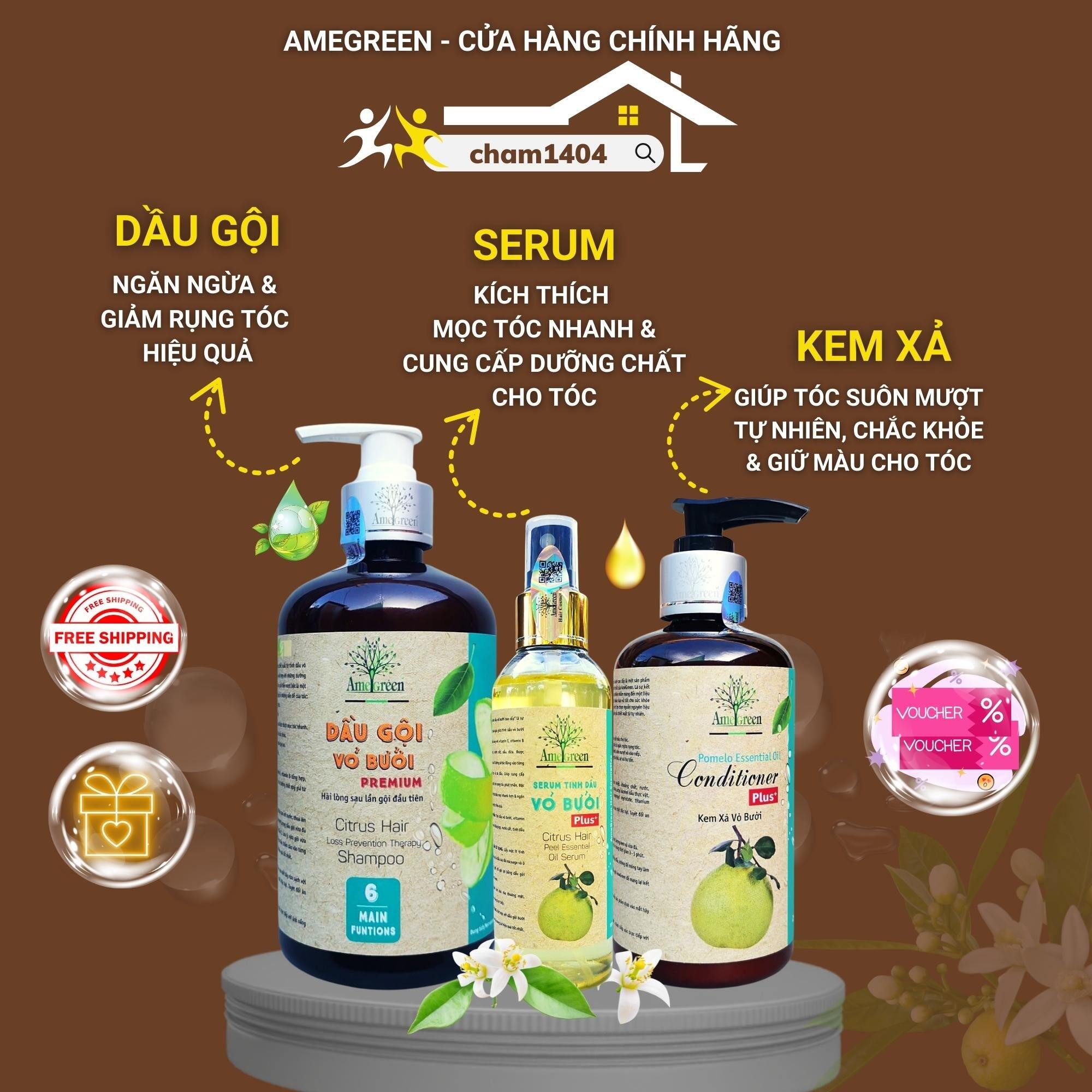 Combo Serum tinh dầu + Dầu Gội + Kem xả vỏ bưởi ngăn ngừa rụng tóc, kích mọc tóc