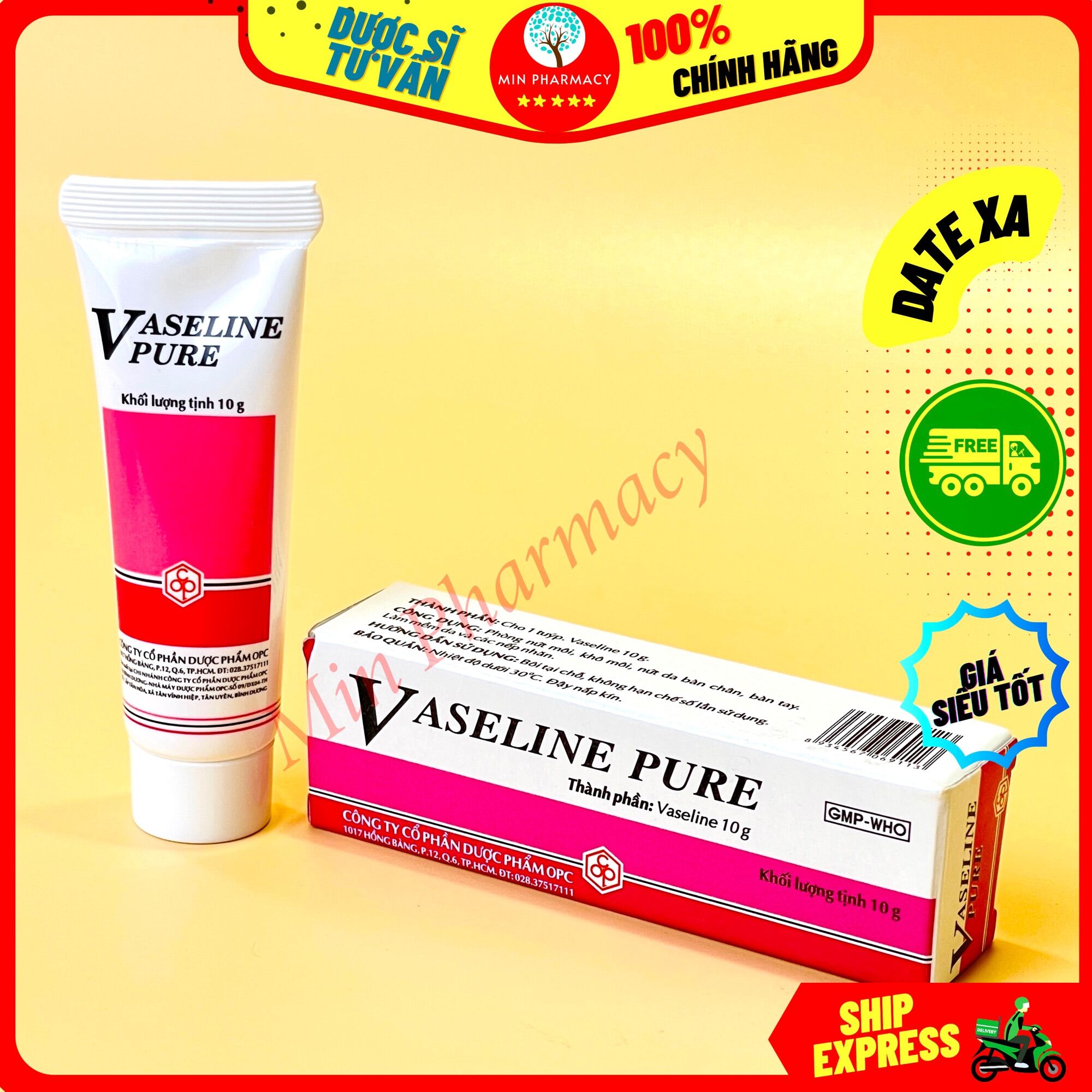 Kem dưỡng ẩm vaseline pure opc hương dâu ngừa nứt môi dưỡng ẩm tay chân 10g - minpharmacy