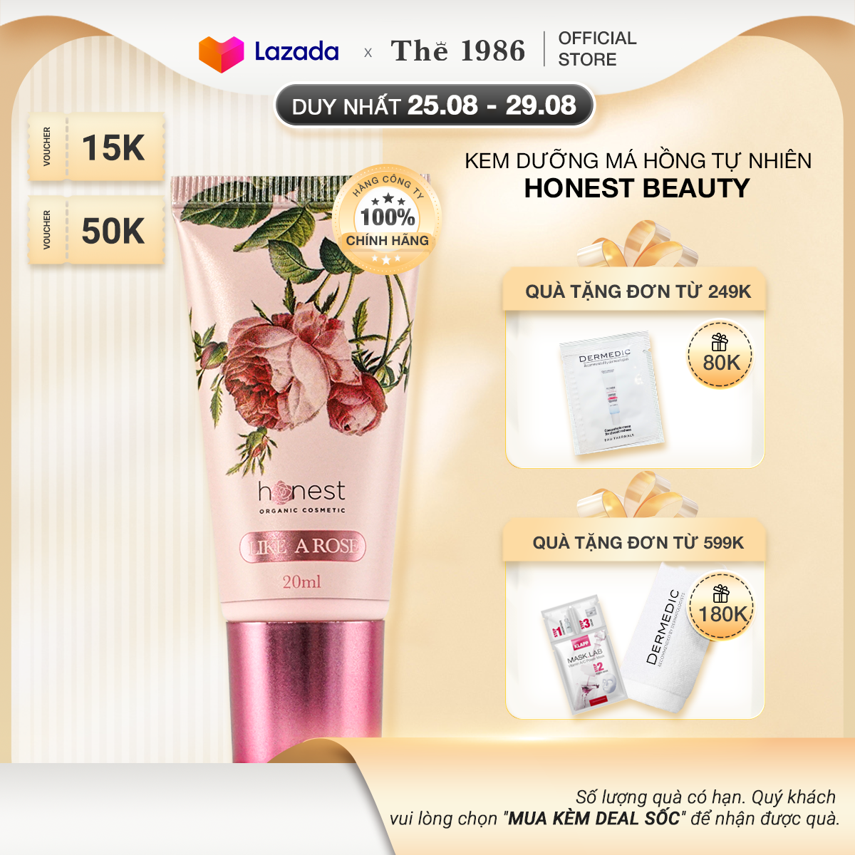 Kem dưỡng da hữu cơ tạo má Hồng tự nhiên không make up HONEST BEAUTY LIKE A ROSE - The1986