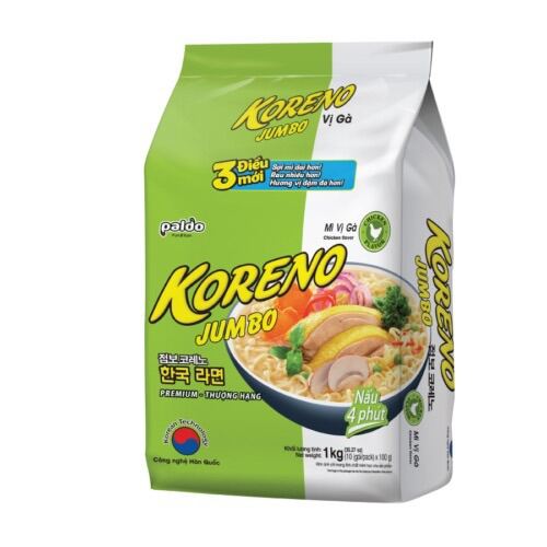 MÌ Ăn Liền KORENO JUMBO HÀN QUỐC 1KG ( túi 1kg) [Vị tôm, Vị bò cay, Vị gà, Vị Kim chi, Vị nấm], mì nấu 4 phút