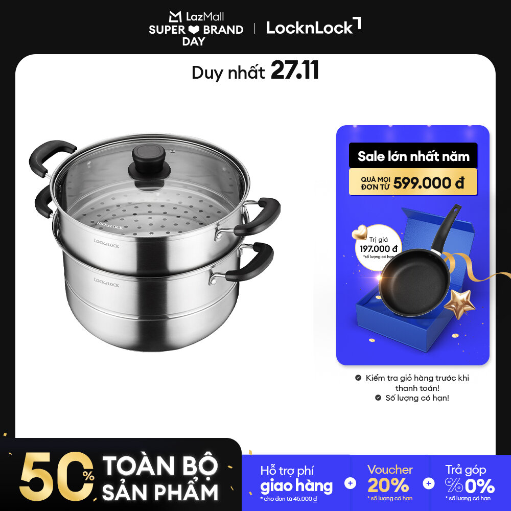 Llh1282 - nồi hấp 2 tầng bằng innox lock&lock 28cm