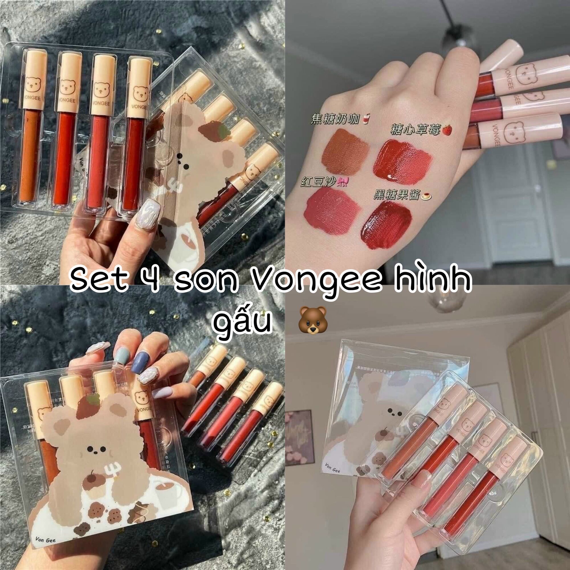 Set 4 son vongee gấu chính hãng nội địa