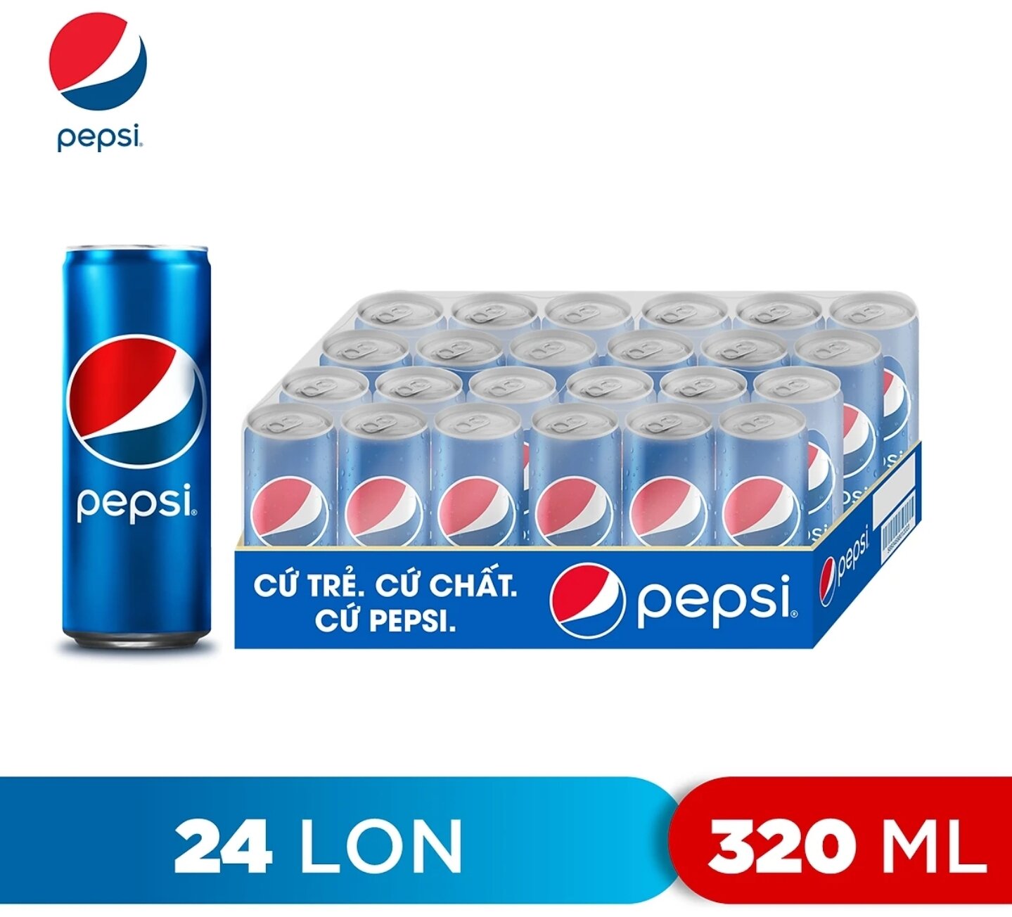 (Date T5-6-7-8/2024) Nước ngọt PEPSI Nguyên Bản (Thùng 24 lon - Lon 320ml)