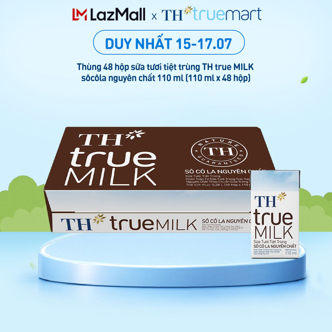Thùng 48 hộp sữa tươi tiệt trùng TH true MILK sôcôla nguyên chất 110 ml (110 ml x 48)