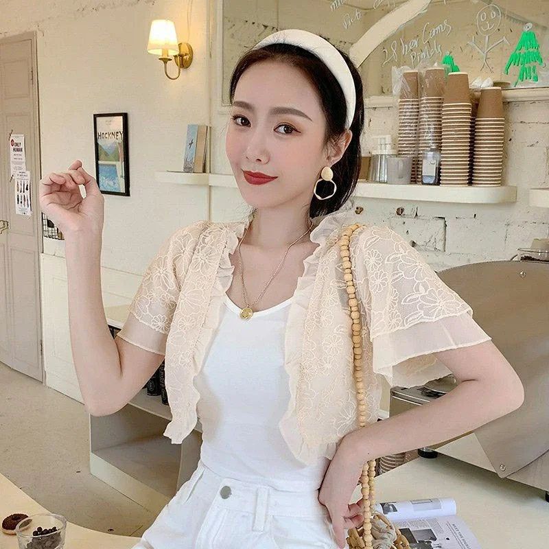 [HCM]Áo khoác ren lửng phối tay 2 lớp