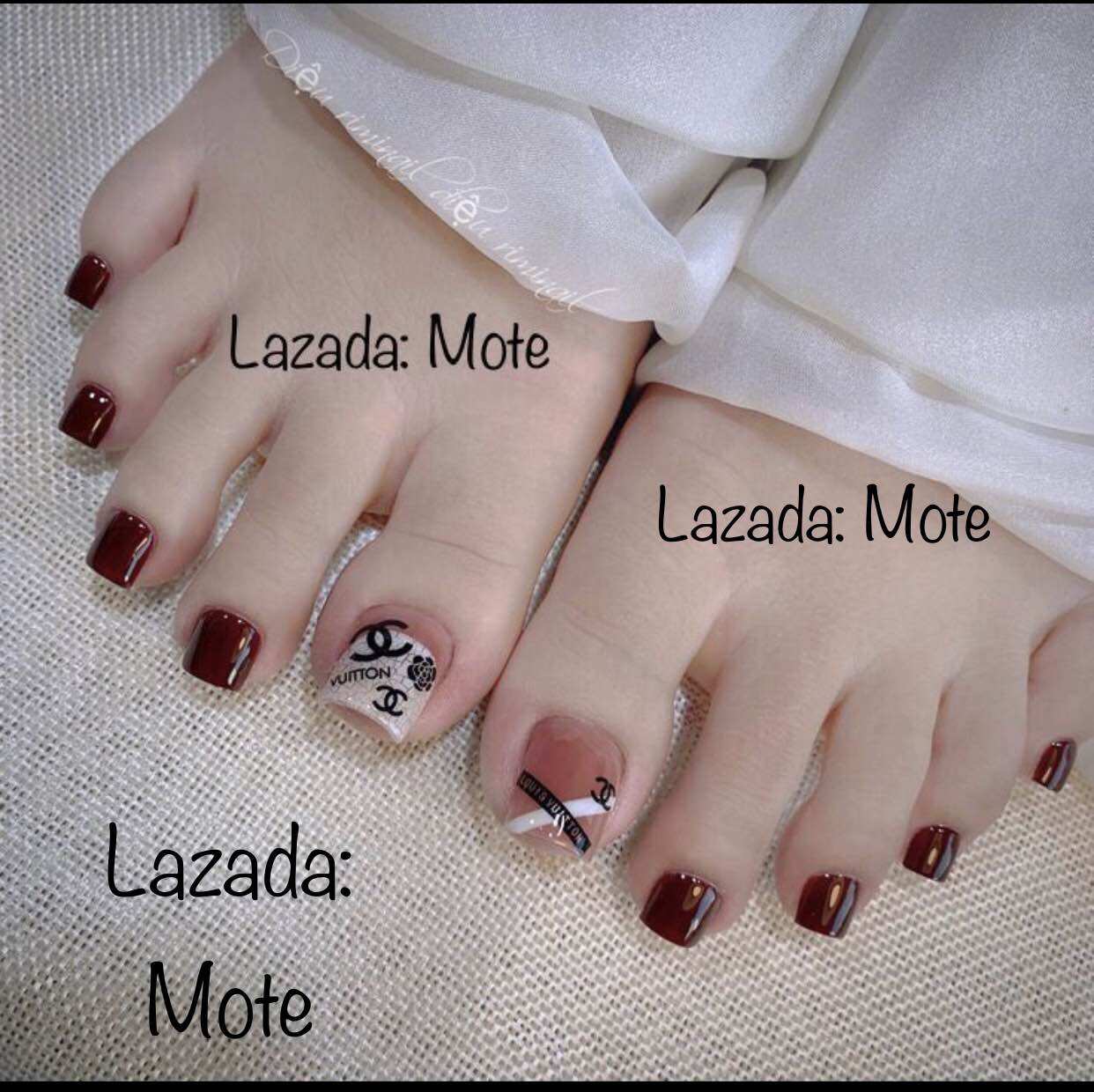 Nailbox-Móng chân úp nails thiết kế đỏ đô