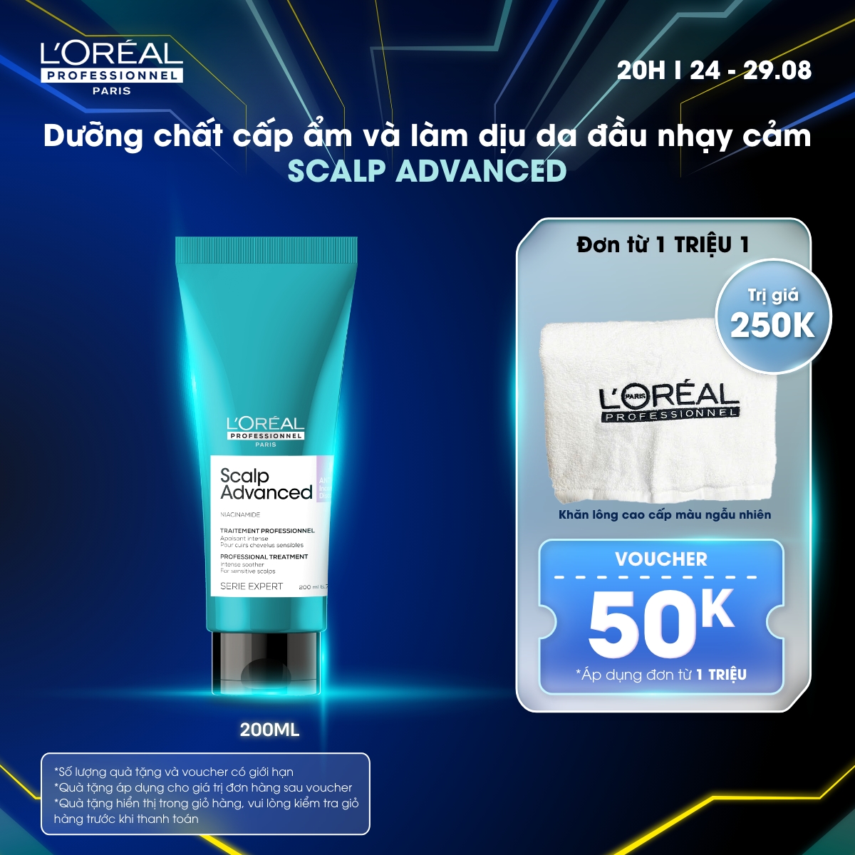 Dưỡng chất cấp ẩm, làm dịu & cân bằng da đầu và tóc L'Oréal Professionnel Scalp Advanced 200ml - Dùng như dầu xả, dành cho mọi loại da đầu