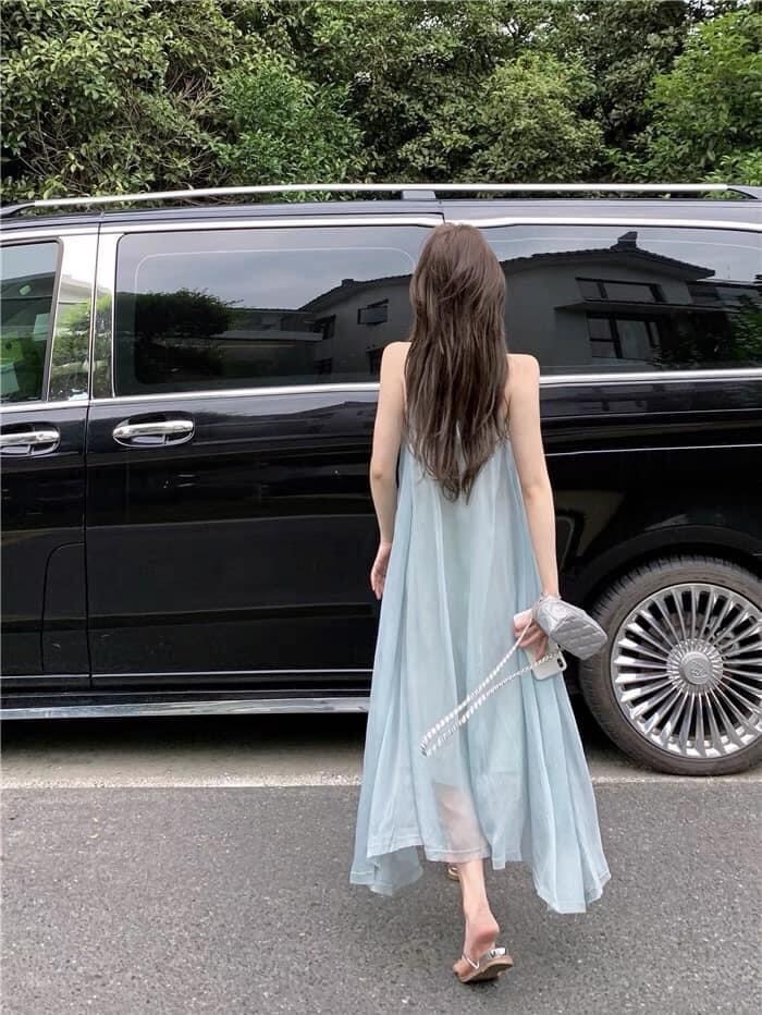 váy yếm maxi chất liệu vải tơ mềm