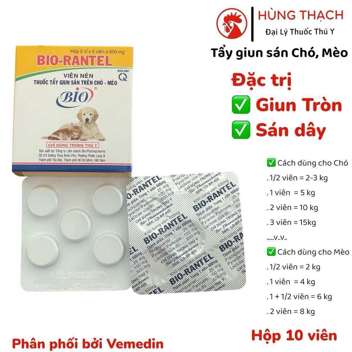 Bio Rantel viên nén [ Hàng Chính Hãng ] uống sổ lãi, tẩy giun sán trên chó, mèo. An toàn chó mèo mang thai.