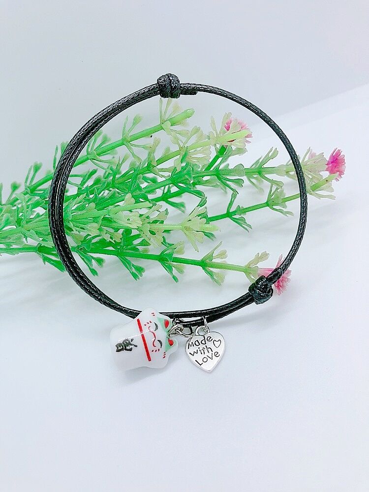 Xả kho vòng tay dây gút mèo gốm sứ free size , vòng tay handmade mèo gốm m
