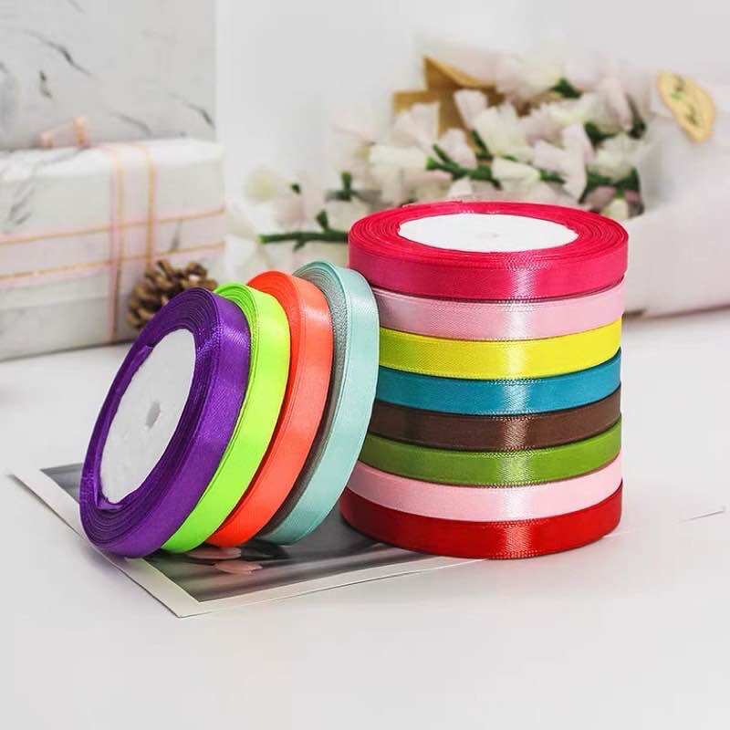 Ruy băng lụa satin 1cm cuộn 22m làm nơ gói hoa gói quà đồ handmade