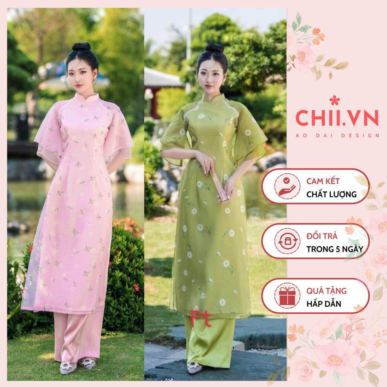 Áo dài cách tân cúc hoạ mi hai màu hot trend