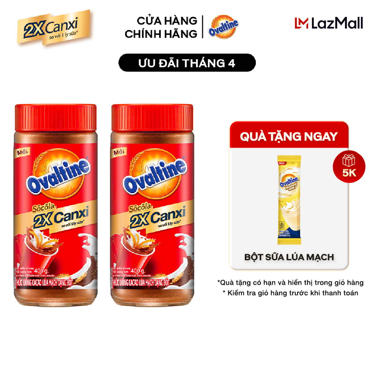 Combo 2 Hũ Thức Uống Cacao Lúa Mạch Dạng Bột Ovaltine 400G