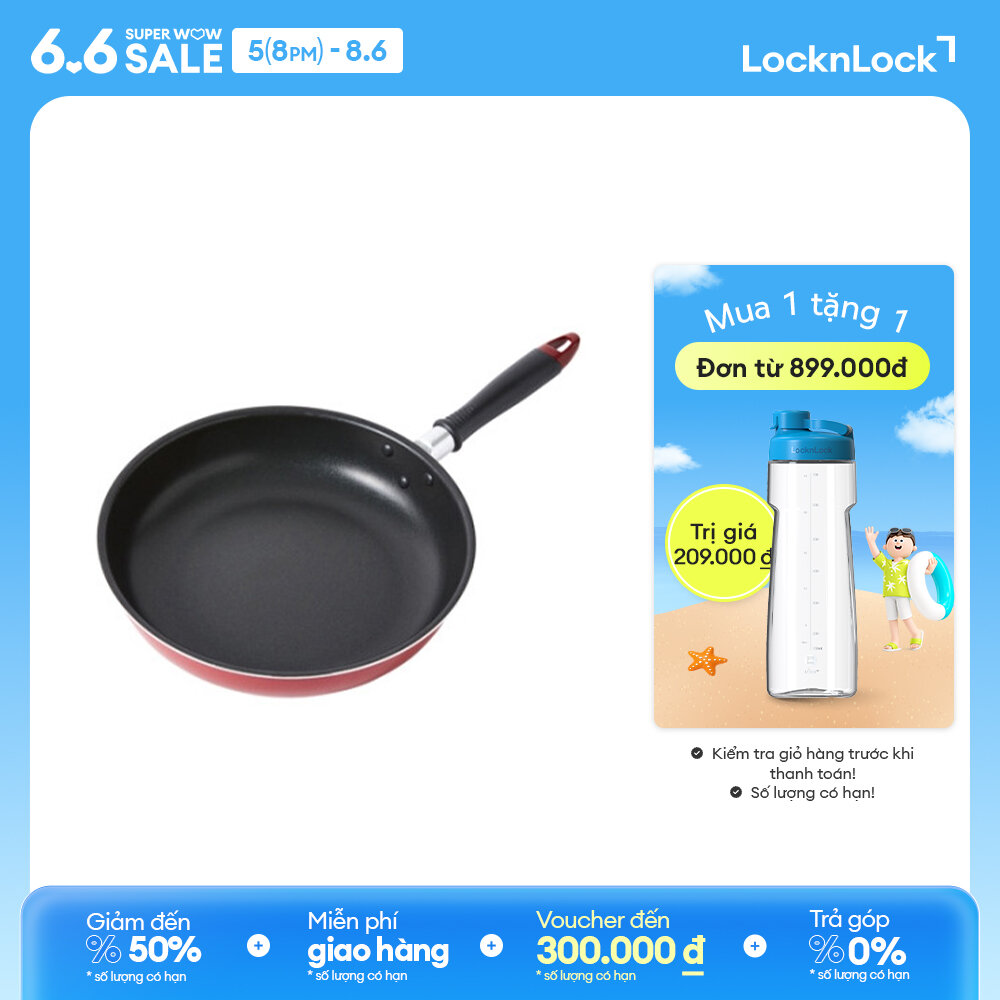 Chảo nhôm chống dính lock&lock leve line-upllp1263 26cm - màu đỏ